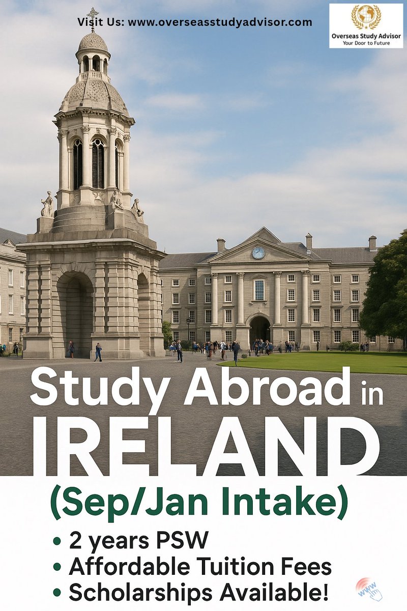 advisorOSA's tweet image. Thinking about studying abroad? ✈️

#Ireland offers amazing opportunities with an affordable tuition fee structure, a 2-year post-study work visa, and scholarships! 🇮🇪

Content Us: +91-9773889996 ☎️

#StudyInIreland #IrelandEducation #InternationalStudents #IrelandScholarships