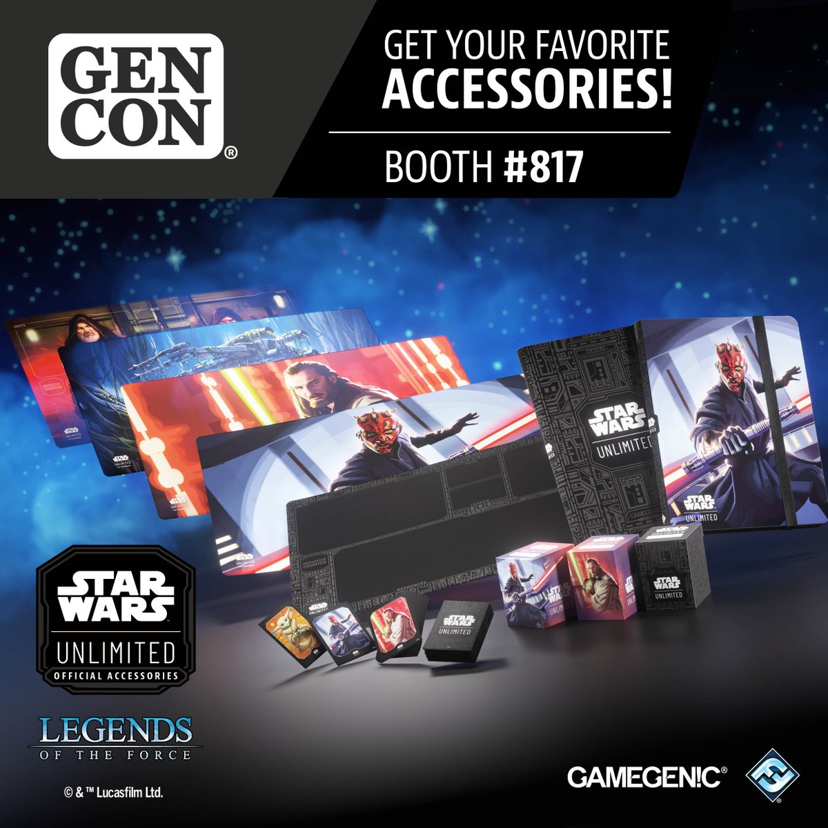 Gamegenic_'s tweet image. 🃏GEN CON🎲
At our shop on-site, you’ll be able to get your favorite accessories from the new set “Legends of the Force”! 🤩
Don’t miss out on our iconic new Art Sleeves, Albums, Soft Crates and Game Mats!
📍Booth #817
🗓️ July 31 – Aug 3
#gamegenic #swu #gencon @UnlimitedFFG