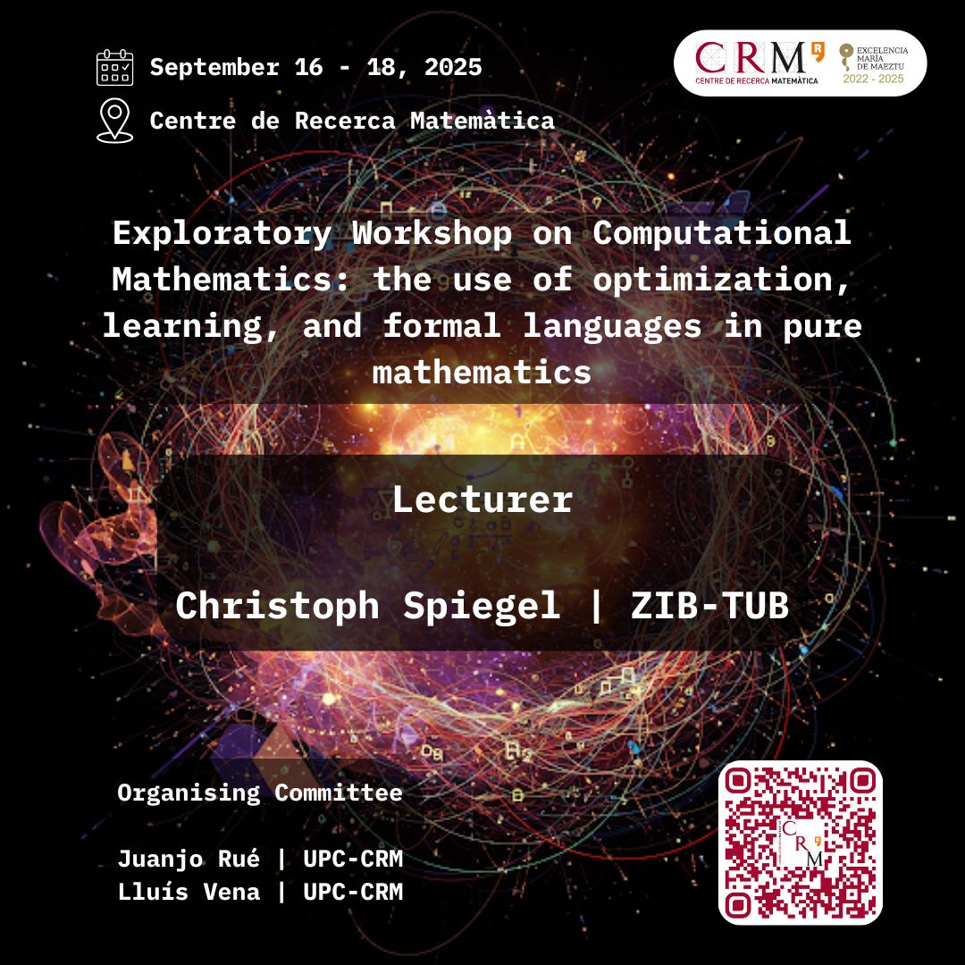 CRMatematica's tweet image. 📢 Don't miss the upcoming activities! 📢
Exploratory Workshop on Computational Mathematics
🔗crm.cat/exploratory-wo…
📅Registration deadline 04/09/2025
#crmatematicactivitats