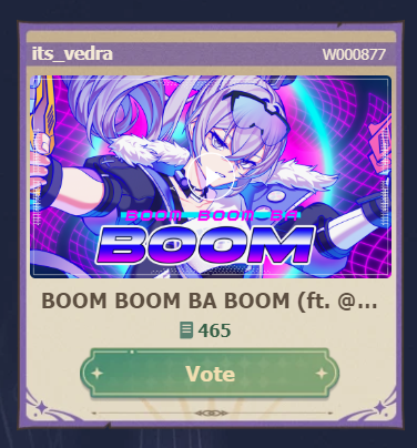 NEVERMIND WTF ITS UP WITH LESS THAN 9 HOURS LEFT TO VOTE PLEASE VOTE FOR US 

UNDER ORIGINAL MUSIC ID W00087 @ act.hoyoverse.com/puzzle/hkrpg/p…