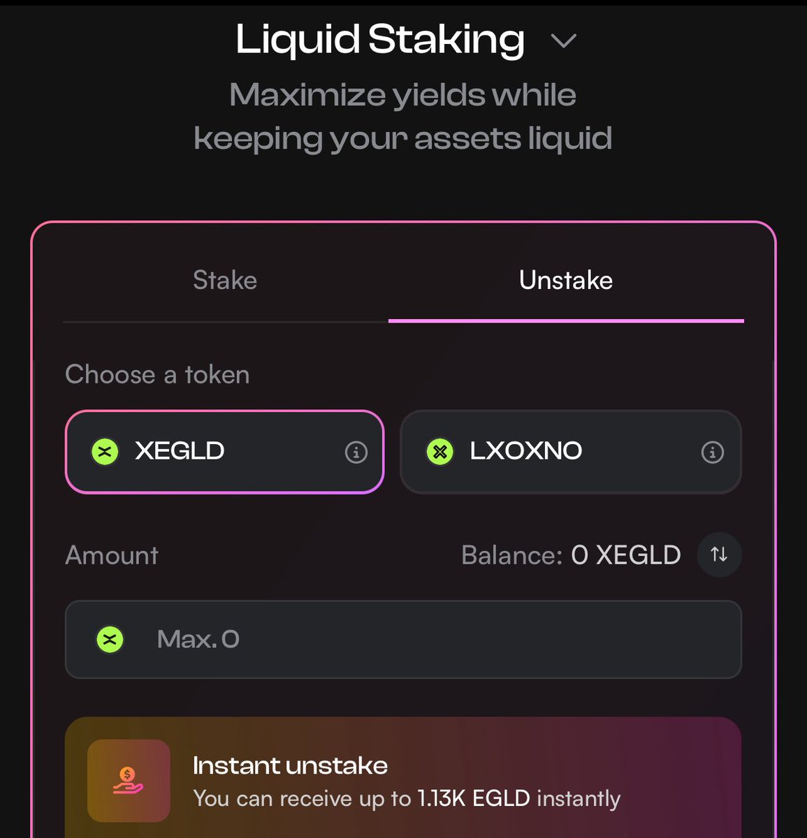 MrLeo6996's tweet photo. Now you can unstake instantly more than 1K $Egld with $Xoxno Liquid Staking @XoxnoNetwork 
#Xoxno #Egld #Liquidstake https://t.co/kzA29Frqjx