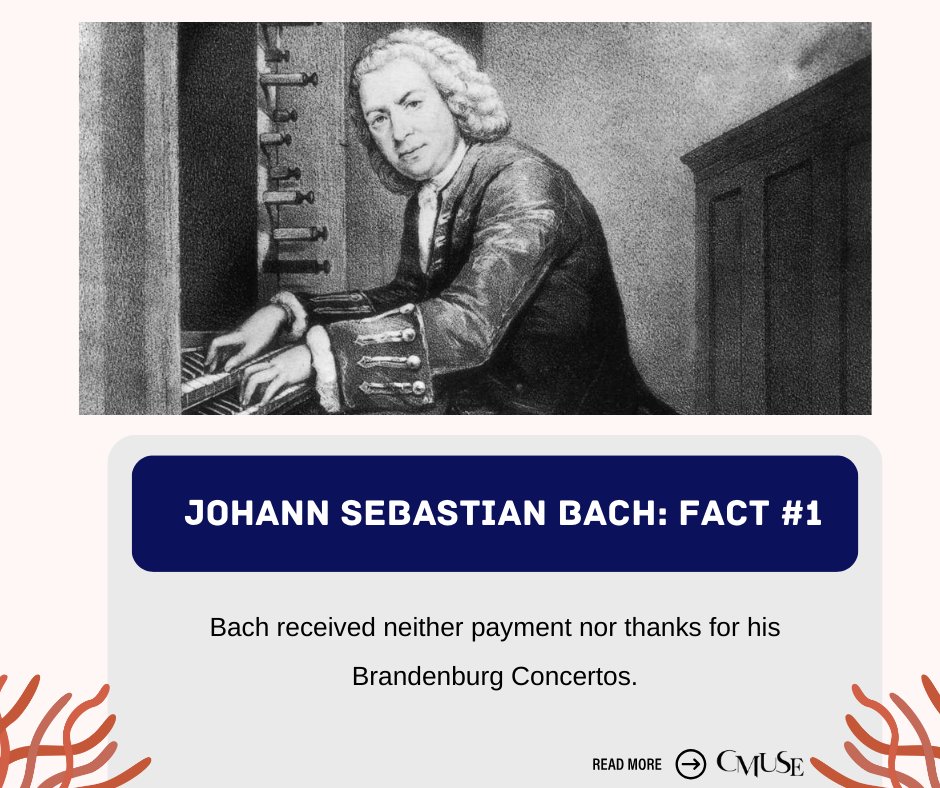 cmuseorg's tweet image. No money nor Thank You for his Brandenburg Concertos

In 1721, Bach presented the Margrave of Brandenburg with a bound of manuscripts containing six lively concertos for Chamber Orchestra. For that, he never received any payment, nor was he ever thanked.

At the time Bach wrote…