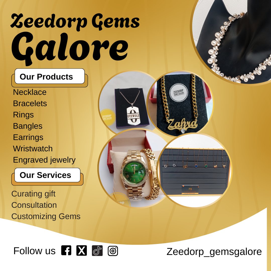 Zeedorp_gems's tweet image. Back with a bang! Happy New Week
Zeedorp Gems Galore is here with stunning necklaces, bracelets, rings, bangles, earrings, wristwatches, and engraved jewelry.
Enjoy our services: gift curation, consultations, and custom gems.
Seen us a DM
Location: Lagos, Nigeria.