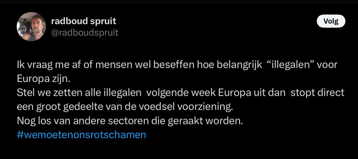Hier de gemiddelde Nederlander…. @radboutspruit
Domme redenaties en denken dat arbeidsmigranten per definitie illegalen zijn….
Beetje schreeuwen, roeptoeteren en geloven wat de @nos vertelt.

Illegalen zijn vreemdelingen maar niet alle vreemdelingen zijn illegalen.