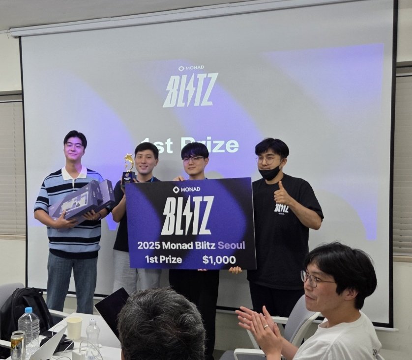 sungmo_apac16z's tweet photo. Congratulations om winning 1st place for Blitz Seoul, Monad Lisa team! They were chosen through cohort voting. 

They are building an "Onchain Collaborative Canvas" where users can color each pixel with transaction. Combined with parallel transaction of Monad, simultaneous drawing can happen.

Check out - https://t.co/8T8vk3TLc1