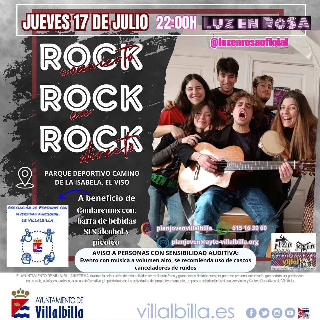 🎸 Este jueves 17 de julio a las 22:00h música y solidaridad.
👉 ¡Concierto BENÉFICO en #Villalbilla a favor de la Asociación de Personas con Diversidad Funcional.
📍 Polideportivo Camino de la Isabela (El Viso)
🎟 Entrada GRATUITA
¡Te esperamos!