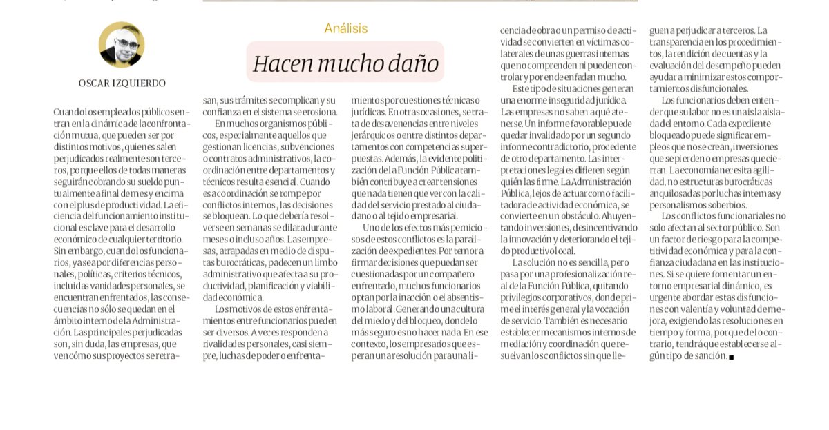 #infoFEPECO

"HACEN MUCHO DAÑO"

Artículo de nuestro presidente Oscar Izquierdo, publicado en el periódico EL DÍA, donde insiste en el perjuicio que provoca una burocracia que no sirve y es estorbadora

fepeco.org/2025/07/14/hac…

#DignidadTenerifeFepeco
#construccionposiblefepeco