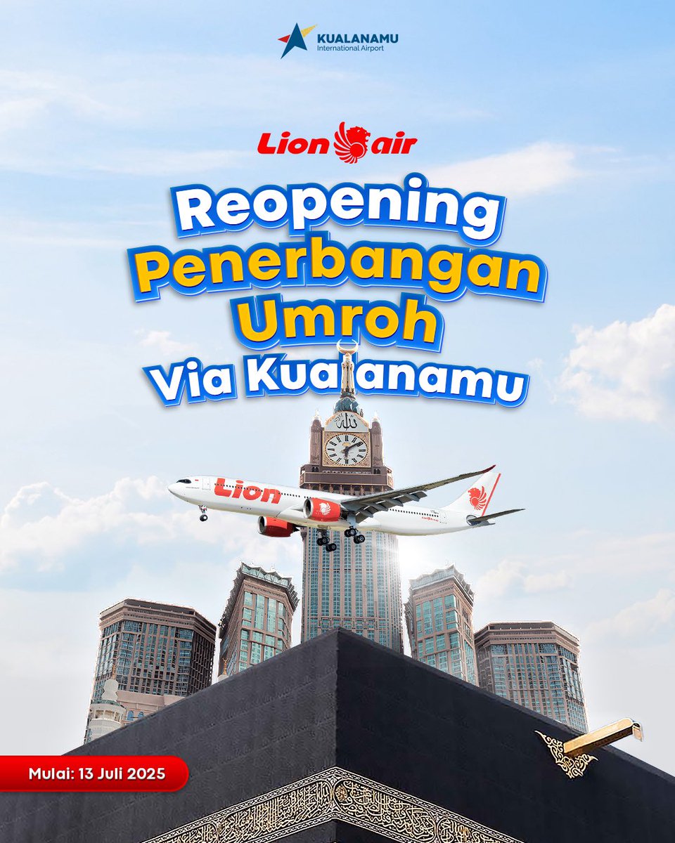 Lion Air kembali melayani rute umrah via Kualanamu ya. Buat travel umrah ataupun solo travel umrah jadi nambah nih opsi perjalanan kamu. 

#Kualanamu 
#PenerbanganUmrah
#Bandara Kualanamu