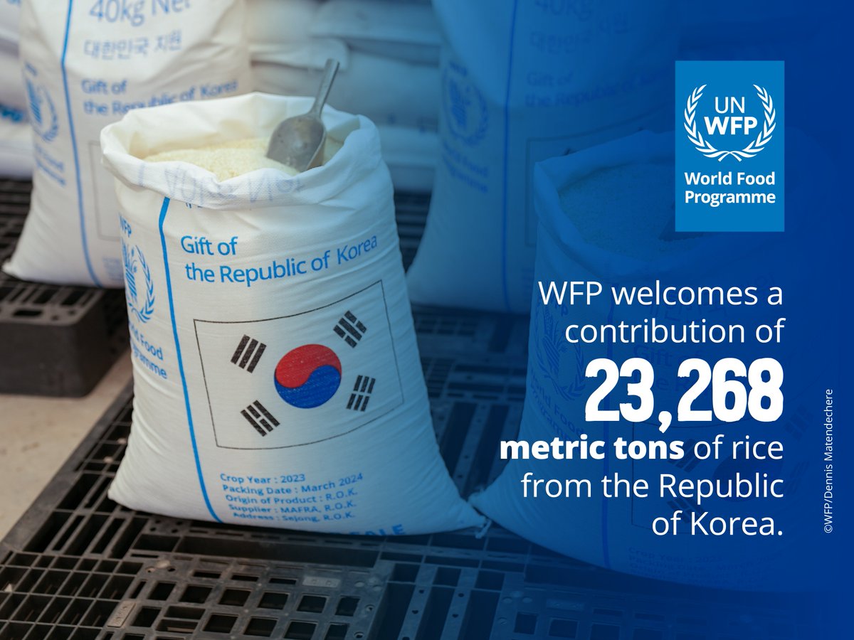 WFP_Kenya's tweet image. .@WFP has received its largest rice donation from the Republic of Korea 🇰🇷 since it began supporting refugees in #Kenya in 2018.
This vital contribution will help feed 720,000 refugees in Dadaab, Kakuma camps and Kalobeyei settlement for six months.
Read more 🔗…
