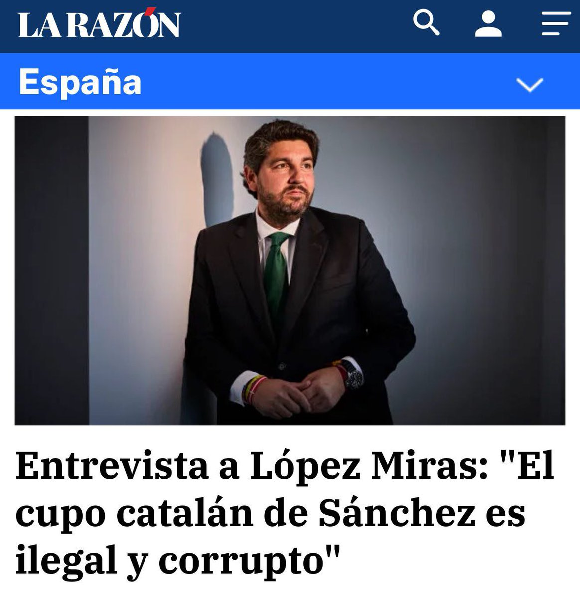 El cupo catalán de Sánchez consuma un país de ricos y pobres en función de la comunidad en la que vivas. Es ilegal y corrupto.

Pero en la #RegióndeMurcia no nos vamos a callar ni a quedar quietos.

🗞️ Entrevista en <a href="/larazon_es/">La Razón</a>.

larazon.es/murcia/entrevi…