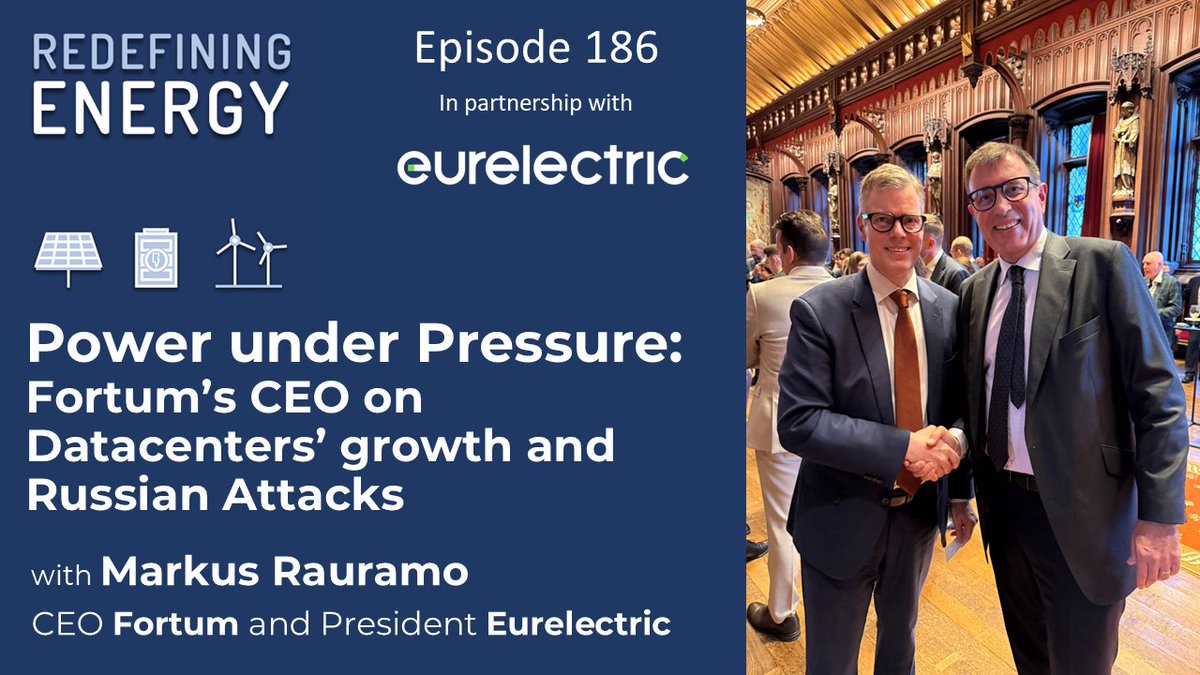 Redef_Energy's tweet image. 🎙️Ep186. Power under Pressure: Fortum’s CEO on Datacenters’ growth and Russian Attacks
#applepodcast podcasts.apple.com/gb/podcast/red…
#spotify open.spotify.com/show/4FDIRo16s…
@MegaWattXinfo welcomes Markus Rauramo, CEO @Fortum and new President @Eurelectric to discuss Energy Security and more.