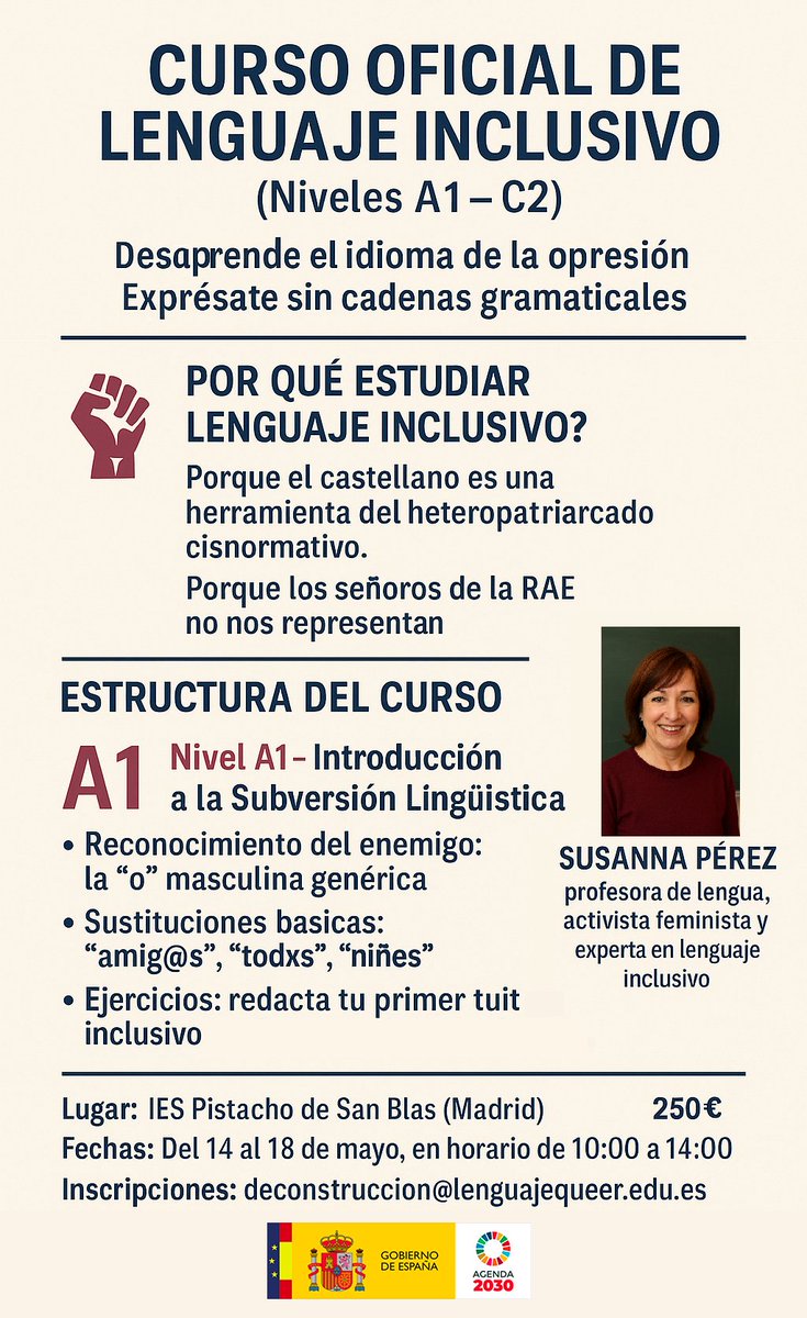 IakiArtetaOrbea's tweet image. Porque el castellano es una herramienta del heteropatriarcado cisnormativo.
@susanantonp: "Profesora progresista de lengua(fucnionaria),escritora,sanchilover, experta en lenguaje inclusivo y #agenda2030".
