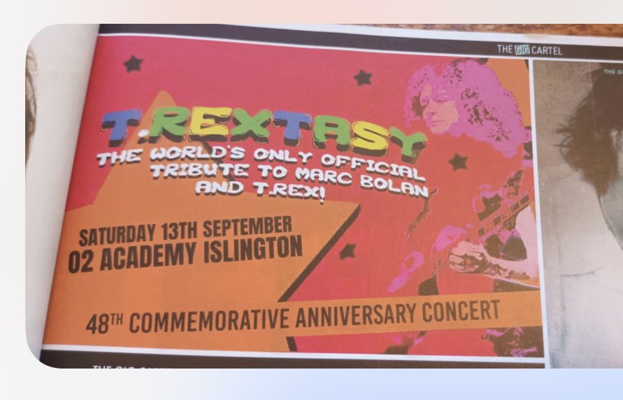 T.Rextasy Marc Bolan (@trextasyband) on Twitter photo Our Anniversary Gig for Marc Bolan will take place on SAT 13 SEPT at the ISLINGTON ACADEMY, ISLINGTON, LONDON N1. This will be an early start. One long set! Tickets on sale now! #trex #marcbolan #london #uk <a href="/O2AcademyIsl/">O2 Academy Islington</a> <a href="/MarcBolan1977/">Official Marc Bolan</a> <a href="/T_Rex_Official/">T. Rex</a> <a href="/BBCLondonNews/">BBC London</a> <a href="/LondonLive/">London Live</a> Our Anniversary Gig for Marc Bolan will take place on SAT 13 SEPT at the ISLINGTON ACADEMY, ISLINGTON, LONDON N1. This will be an early start. One long set! Tickets on sale now! #trex #marcbolan #london #uk <a href="/O2AcademyIsl/">O2 Academy Islington</a> <a href="/MarcBolan1977/">Official Marc Bolan</a> <a href="/T_Rex_Official/">T. Rex</a> <a href="/BBCLondonNews/">BBC London</a> <a href="/LondonLive/">London Live</a>