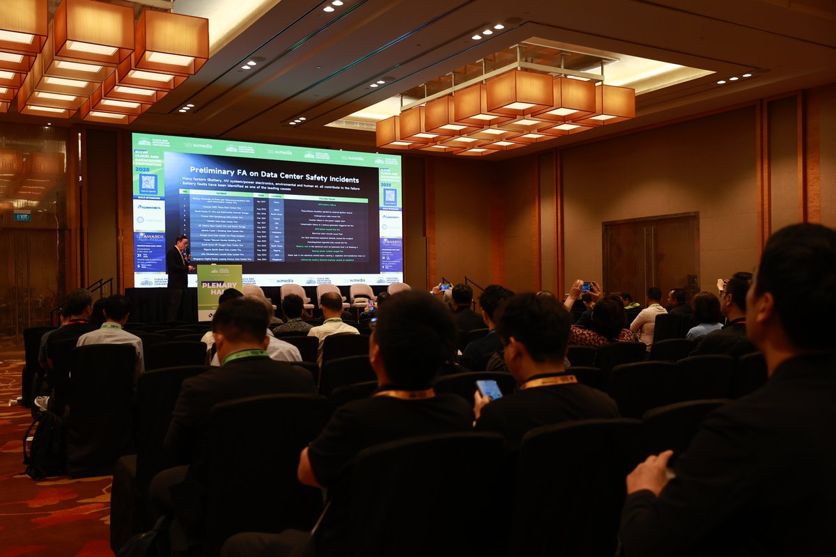 AmpaceOfficial's tweet photo. At last week's W.Media-hosted SIJORI Cloud and Data Center Convention, Dr. Drew Feng, Chief Safety &amp; Reliability Officer, took the stage to deliver Ampace's keynote: "Ensuring Li-Ion Battery Safety and Reliability for Next-Gen Data Centers." https://t.co/NFekCmeJEB