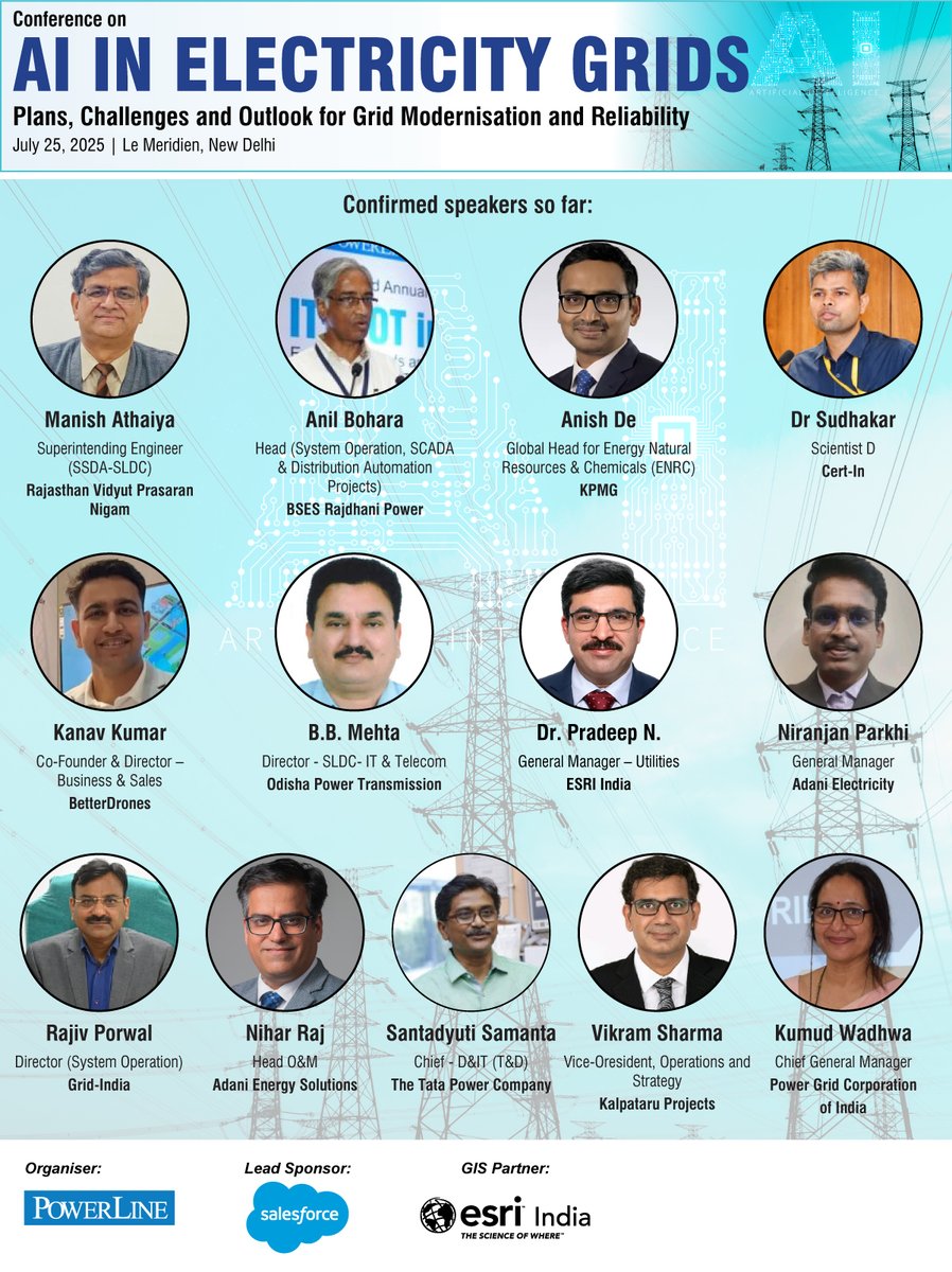 india_infra's tweet image. Join a stellar lineup of speakers at our upcoming AI in Electricity Grids Conference on July 25, 2025, at Le Meridien, New Delhi.

To register now, visit: web.cvent.com/event/555ccf28…

#AIinPower #SmartGridIndia #EnergyTransition #AIforUtilities #PowerSectorInnovation