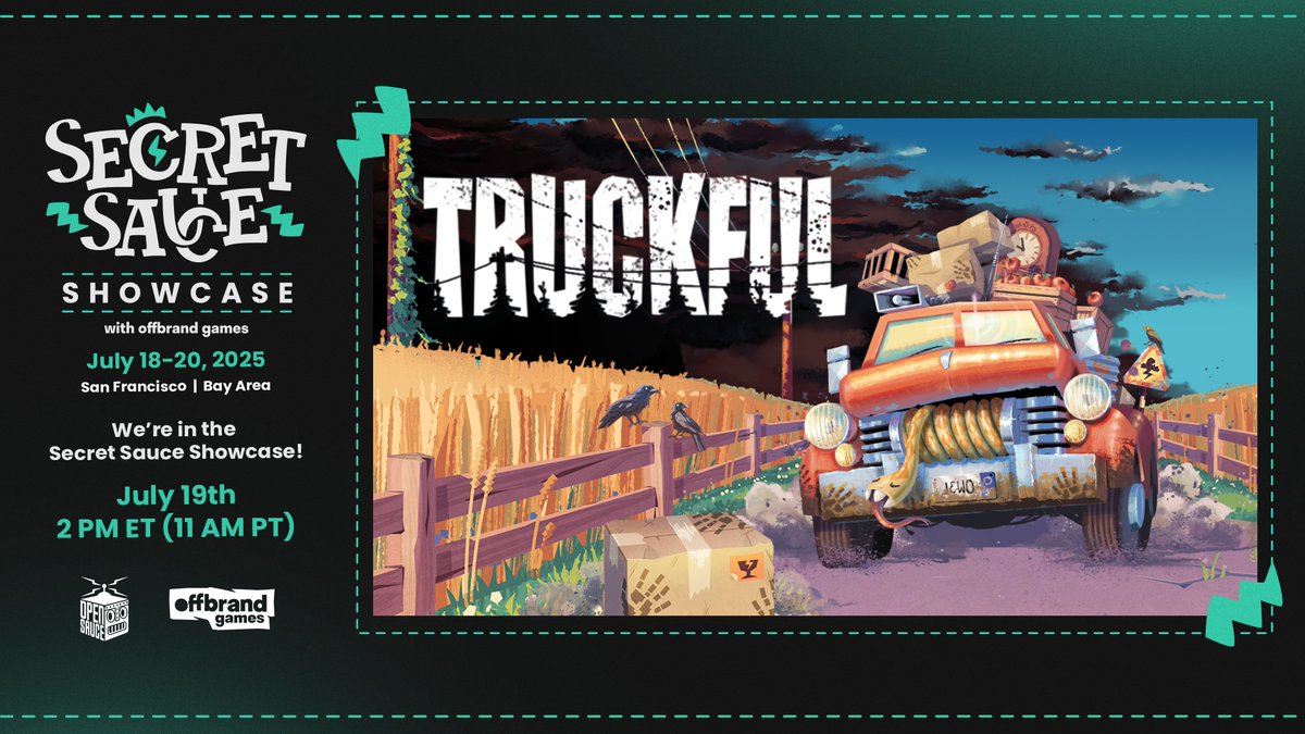MythicOwlGames's tweet image. 📢 Truckful is arriving to Secret Sauce Showcase by @offbrand_games & @OpenSauceLive! 🛻
Tune in to IGN/Gamespot YouTube channels this weekend, July 19th 8PM CET/11AM PT!