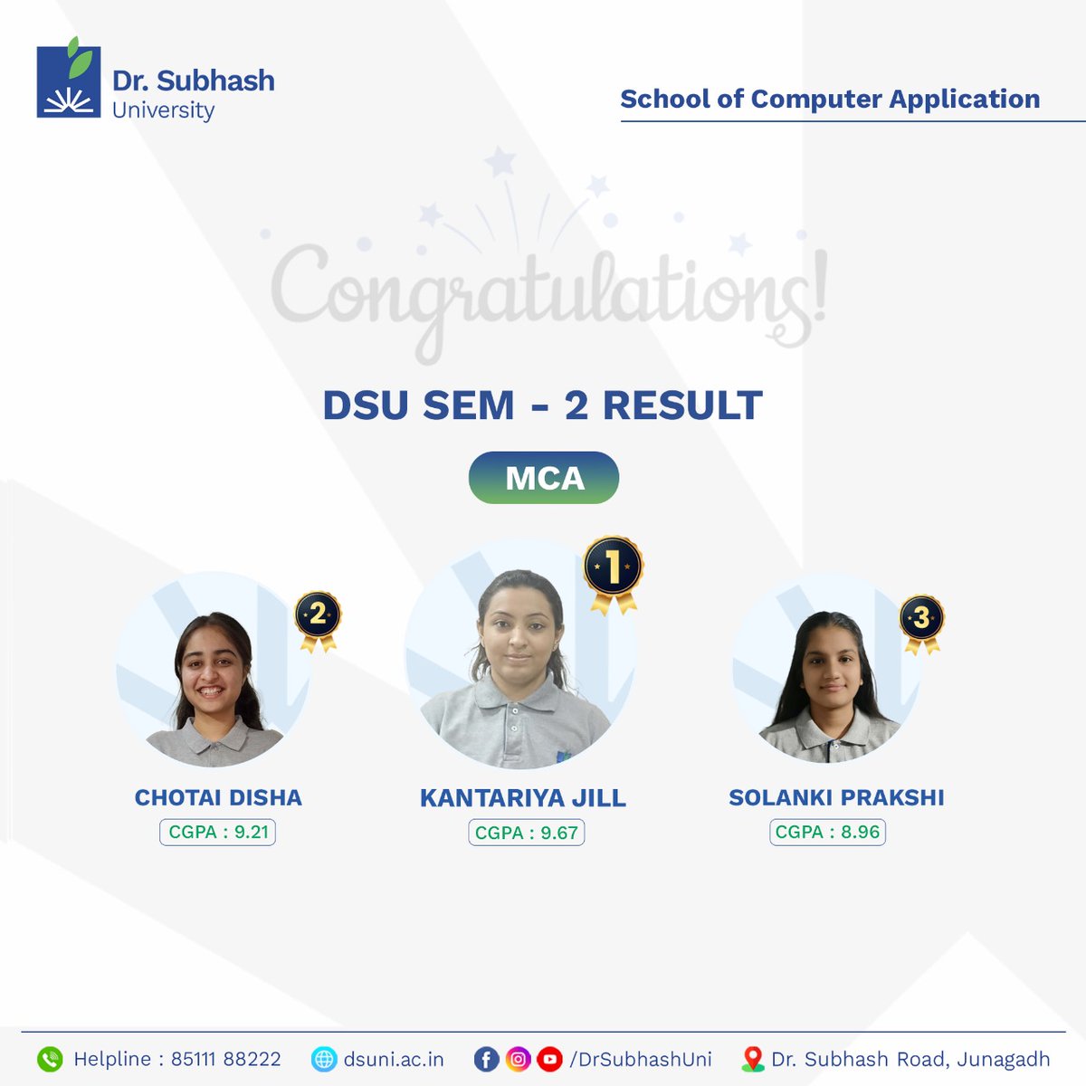 DrSubhashUni's tweet image. Hearty congratulations to the shining stars of MCA Semester 2 from the School of Computer Application, Dr. Subhash University!

#MCAToppers #DSU  #SchoolOfComputerApplication
#DrSubhashUniversity 💙
#TechTalent #FutureITLeaders
#SemesterSuccess 🎯
#ProudMoment #HardWorkPaysOff 💯