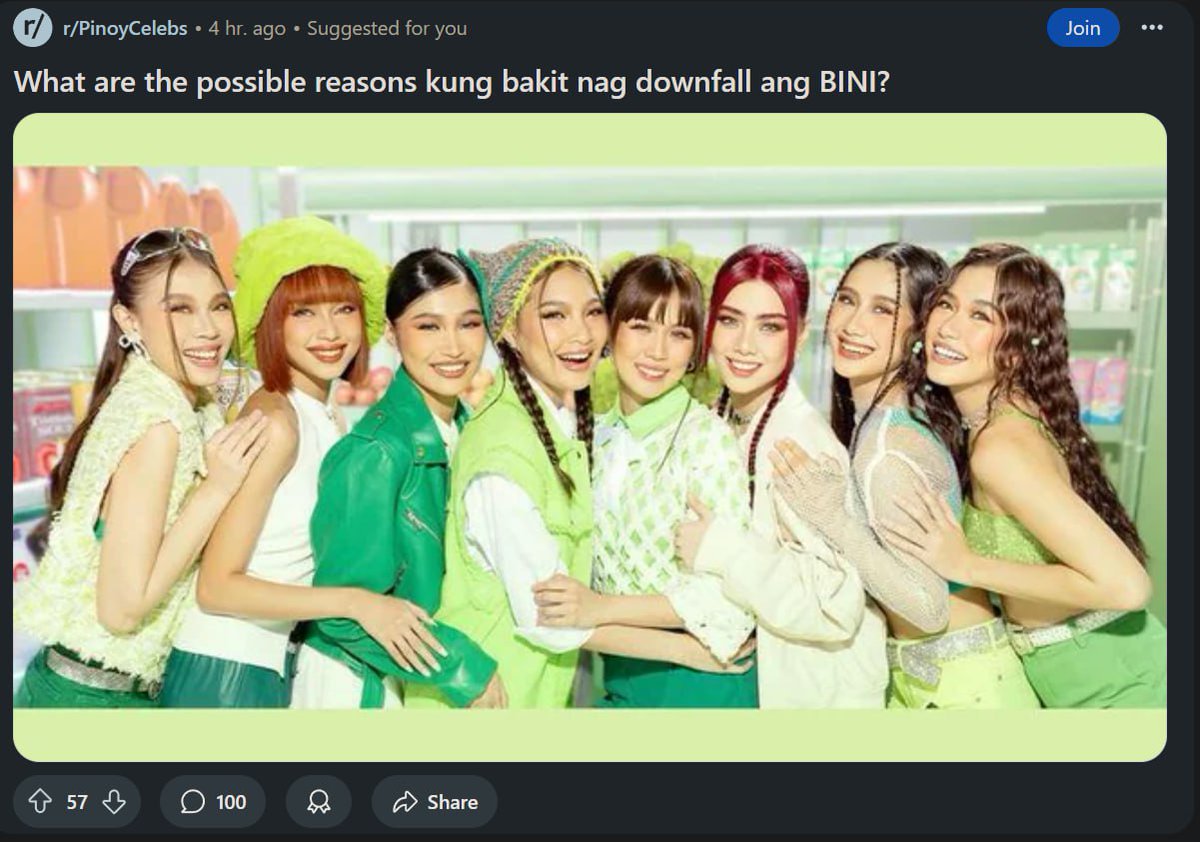 New narrative na pinupush nila sa Reddit: Nag downfall na daw ang BINI. 😂😂😂😂😂😂