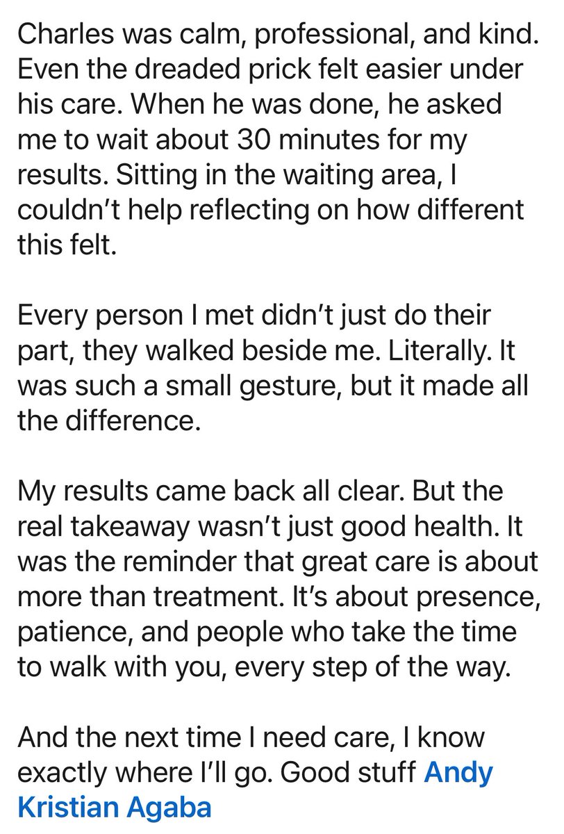 andykristian's tweet image. A man came to @KarisMedical and left a glowing review on public media — that’s why I am re-sharing; as it doesn’t break patient confidentiality. I am super proud that our team is taking our #beyondcare mantra seriously, and people are noticing. Humbled! Thank you Mr. Kiryowa 🙏🏽