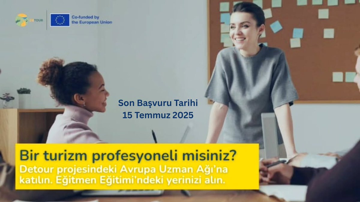 📣 Son Çağrı!
“Akdeniz Rotaları Boyunca Dayanıklı Turizm Ekosistemlerinin Geliştirilmesi” (DETOUR) Projesi kapsamında Eğitmen Eğitimi başvuruları 15 Temmuz’da sona eriyor.
🔗 Başvuru ve detaylar: antalya.ktb.gov.tr 
#DETOUR #EğitmenEğitimi #SürdürülebilirTurizm