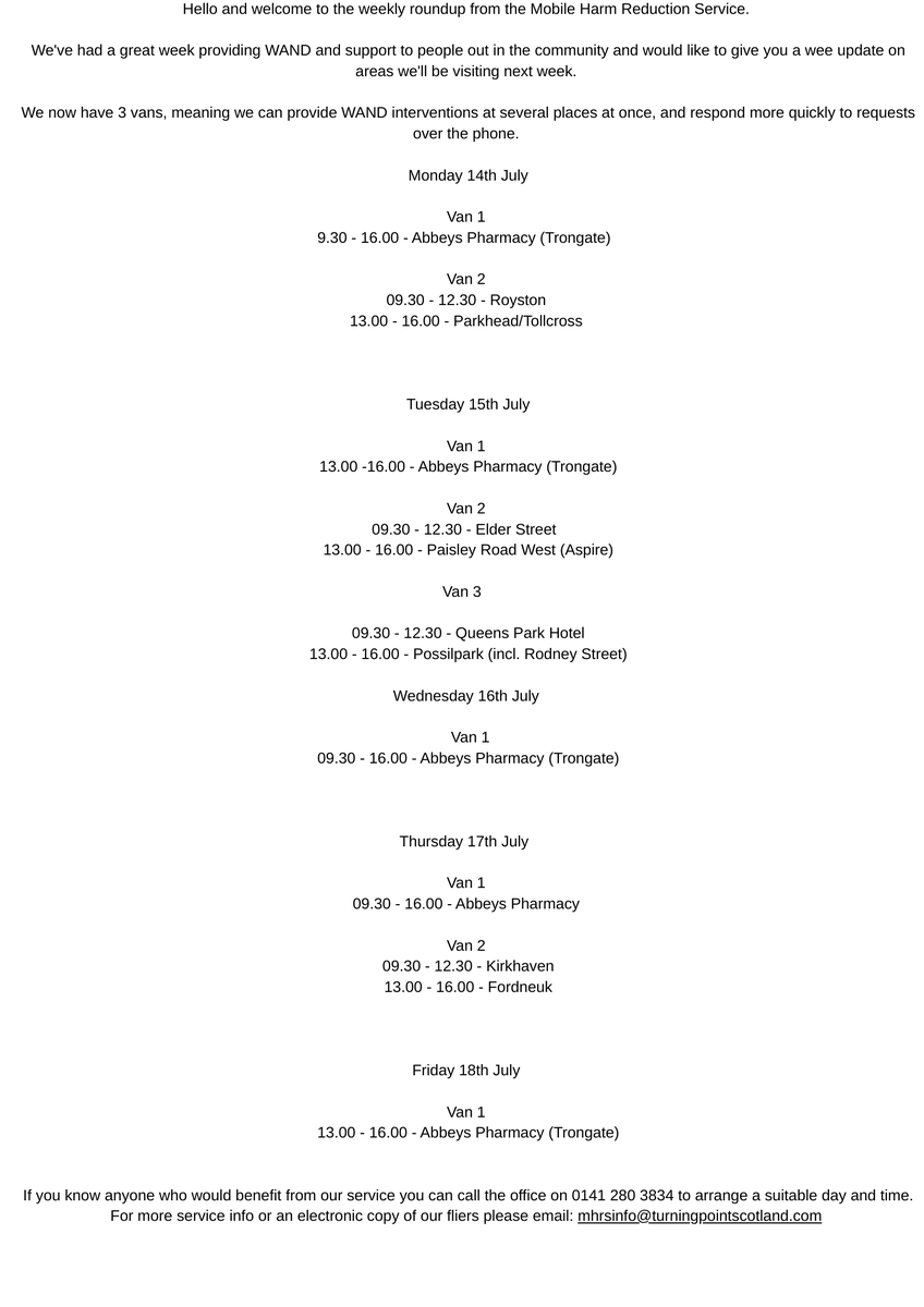 This week's van locations <a href="/turningpointsco/">Turning Point Scotland</a>
