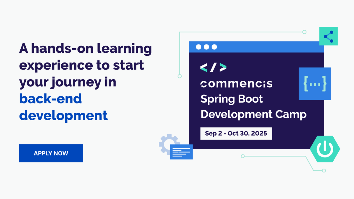 commencis's tweet image. Ready to step into your tech career with hands-on Spring Boot experience?

Learn from expert engineers, build real projects, and grow your skills in our 9-week online program.

🗓️ Apply by August 12 → lnkd.in/duNBk4Qt

#CommencisTechAcademy #SpringBootDevelopmentCamp