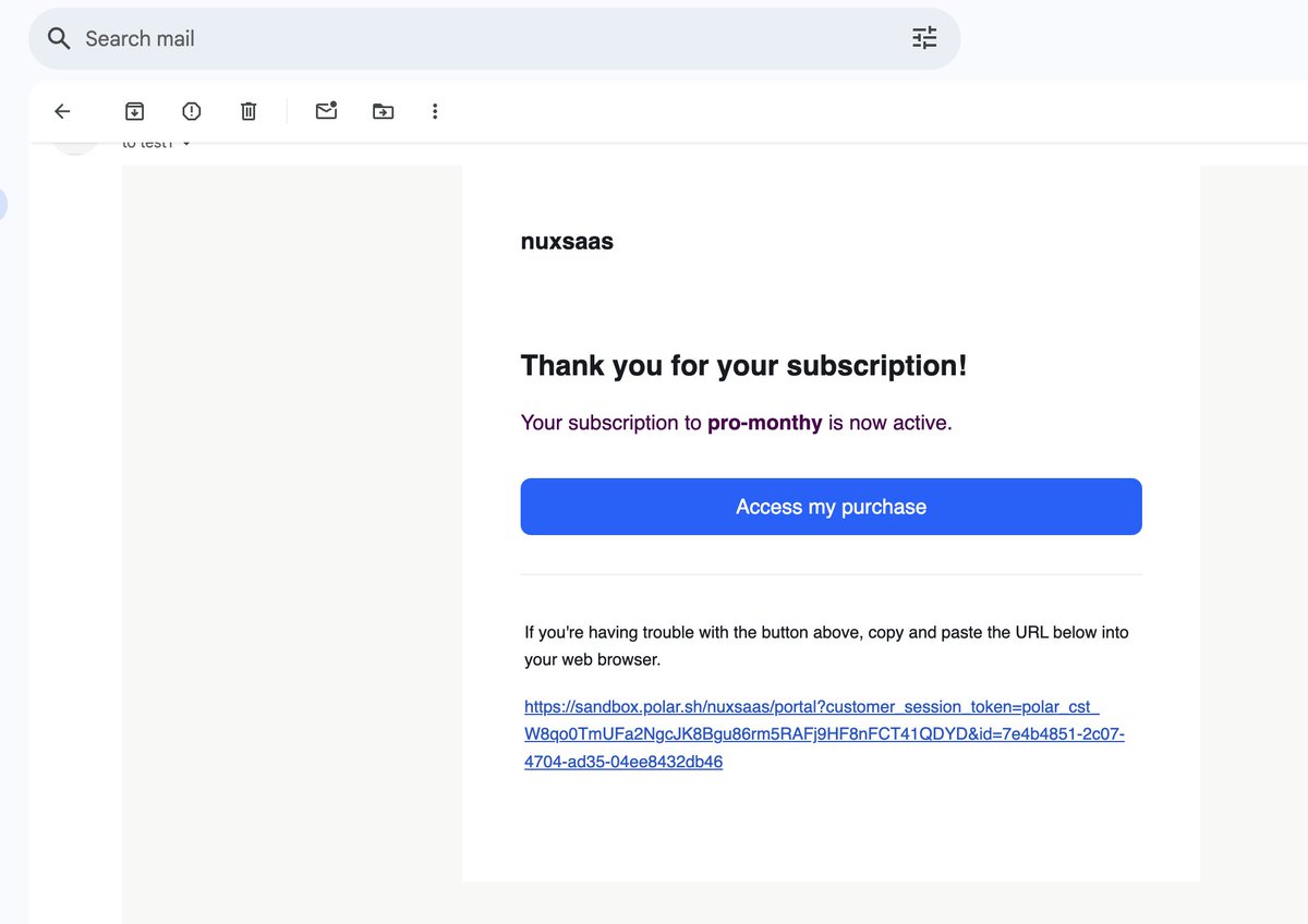 cyanhall's tweet image. NuxSaaS v1.1.0 is released!
Now integrated with @polar_sh . A very smooth experience.
Polar's own subscription success email notification even saves the step of sending an email yourself.