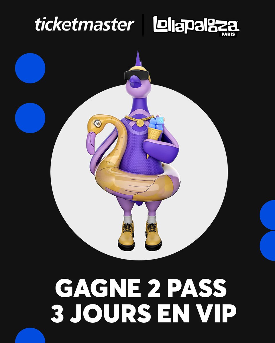 TicketmasterFR's tweet image. Pour le dernier jour de son concours, Ticketmaster t’invite à vivre @lollapaloozafr en VIP !
Tente ta chance aujourd’hui pour gagner 2 pass 3 jours en VIP 🦖 🔥 ! Pour participer :
👉 Abonne-toi à @ticketmasterfr
👉 Identifie en commentaire une personne avec qui tu veux vivre…