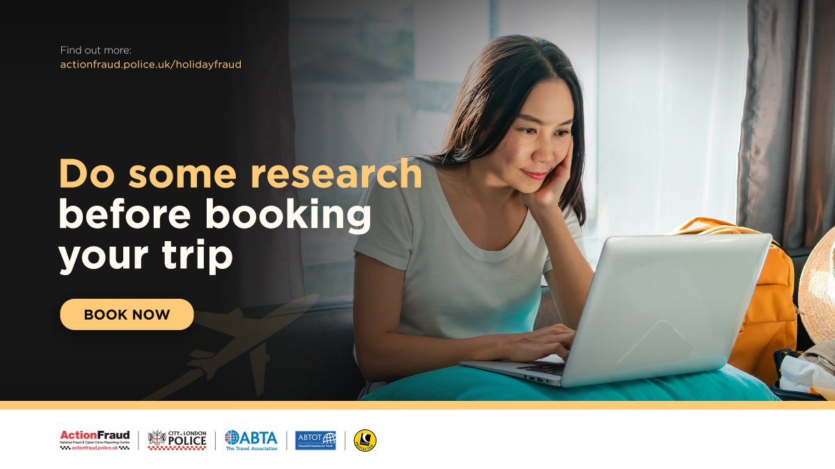 actionfrauduk's tweet image. ⏲️Booking a last-minute escape?
✅ Do some research first to check that the company is legitimate, especially if you haven’t used them before. Use consumer websites, or reviews from people (or organisations) that you trust.
🔗Find out more actionfraud.police.uk/holidayfraud…