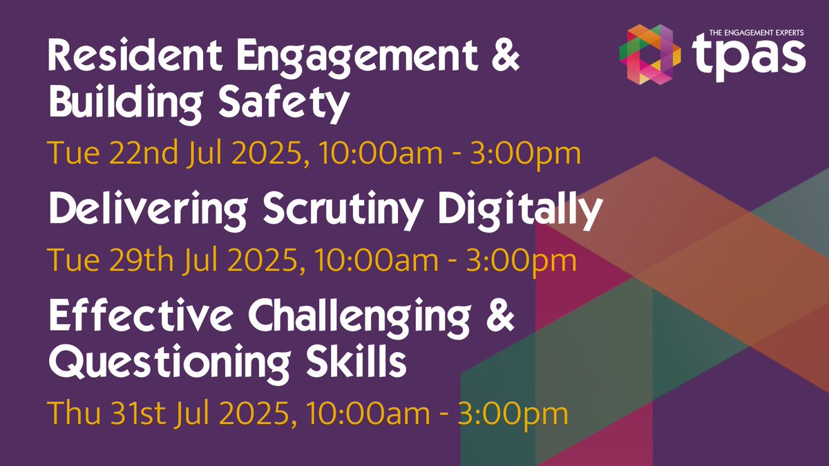 Get ahead with the Tpas Training Programme. 

We have a wide range of digital training available on our website to take a look at. Here's a look at some of our upcoming training.

Book your places now: zurl.co/jMo11 #ukhousing #tpastraining