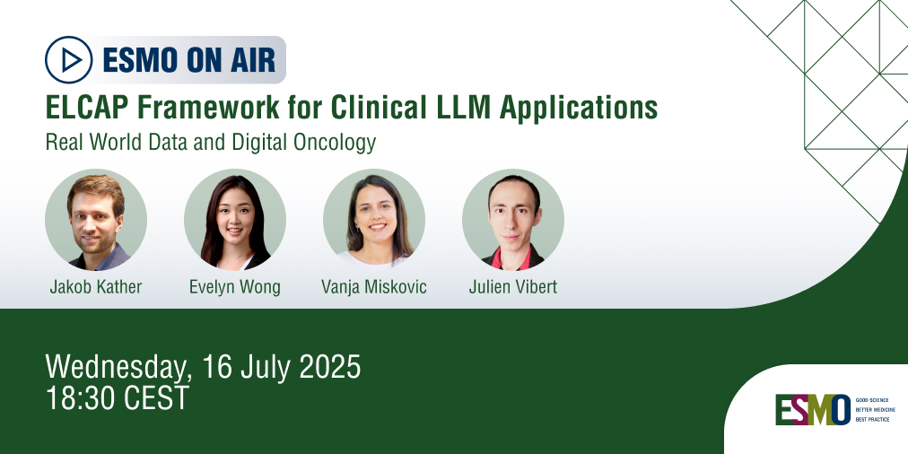 🔬 Discover the ELCAP framework—a 3-tier guide to using Large Language Models #LLMs in clinical practice. 
👉 Register now with your free ESMO account:

🔗  ow.ly/fY1m50WnyGJ