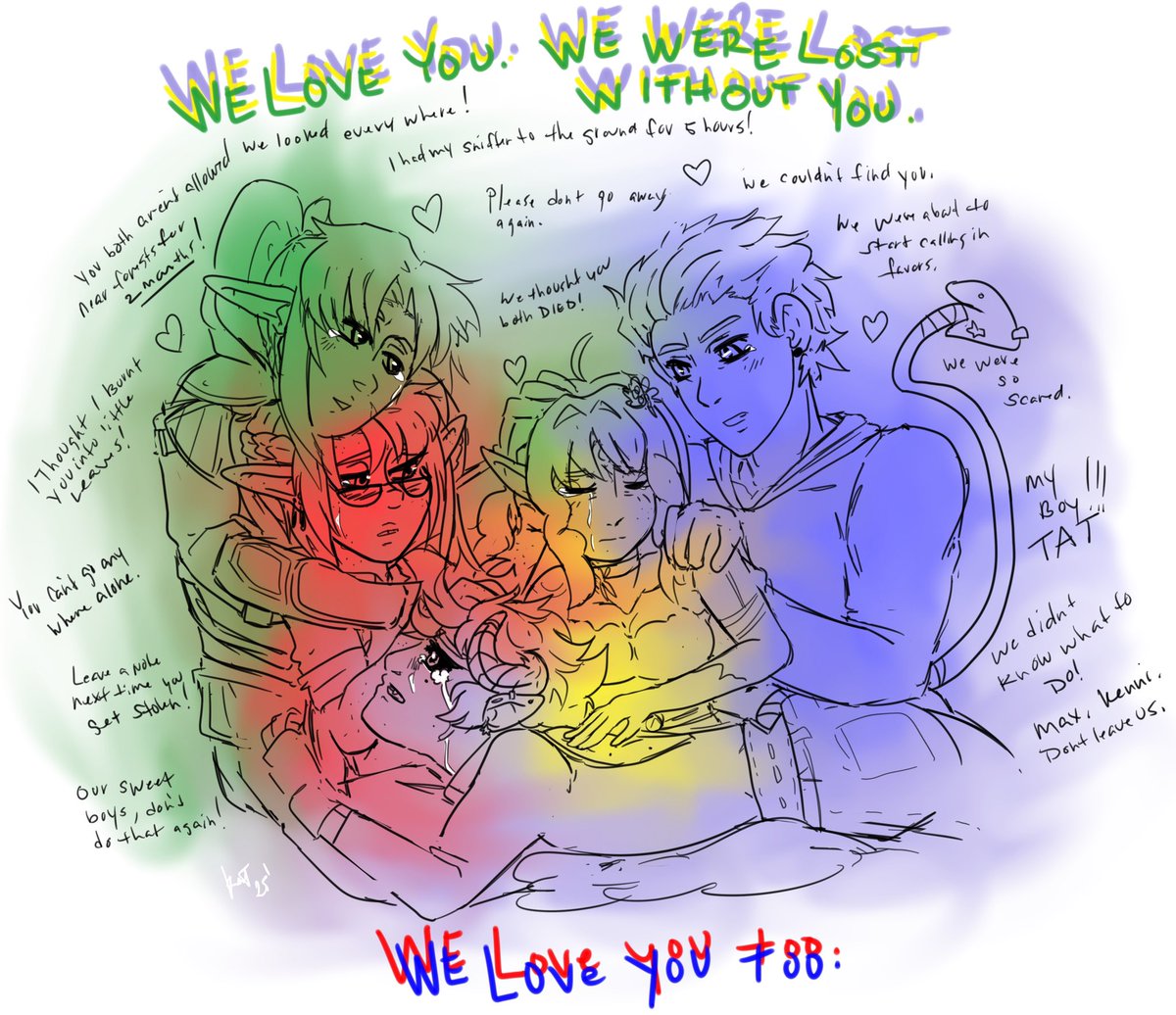 katanachan's tweet image. This last session showed us how quick it can all go south. 

The party thought Max and Kenni might have died in the fire. They were incredibly happy to see them return safely back to them.

#Dnd #Hubris #DndArt #Art

@kiyan00200 | @mosaixhu | @RezTheHunter | @RoyalTravesty