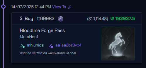 🚨 Incroyable. Le Uniq Bloodline Forge Pass de <a href="/metahoof_game/">MetaHoof</a> vient d’être vendu aux enchères pour 192 937 $UOS sur <a href="/Ultra_io/">Ultra</a> !

Soit plus de 10 000 $ 👇