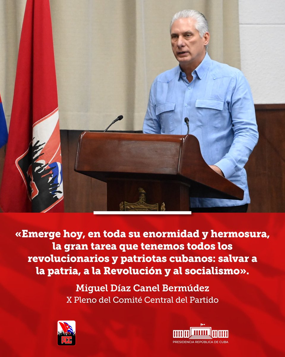 Presidencia Cuba 🇨🇺 (@presidenciacuba) on Twitter photo 🇨🇺| Presidente <a href="/DiazCanelB/">Miguel Díaz-Canel Bermúdez</a>:
"Emerge hoy, en toda su enormidad y hermosura, la gran tarea que tenemos todos los revolucionarios y patriotas cubanos: salvar a la patria, a la Revolución y al socialismo".
🔗| youtu.be/x9ZnEEMEktY?si… 🇨🇺| Presidente <a href="/DiazCanelB/">Miguel Díaz-Canel Bermúdez</a>:
"Emerge hoy, en toda su enormidad y hermosura, la gran tarea que tenemos todos los revolucionarios y patriotas cubanos: salvar a la patria, a la Revolución y al socialismo".
🔗| youtu.be/x9ZnEEMEktY?si…