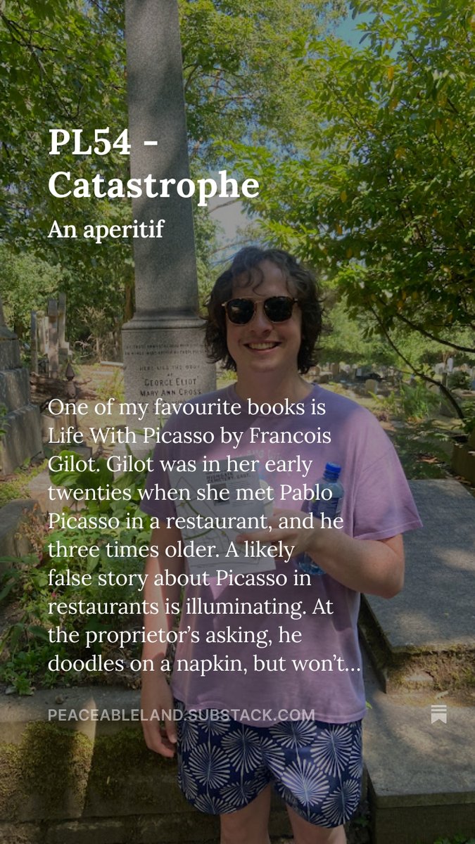 GMonaghan1998's tweet image. “You’re headed for a catastrophe,” she said. I told her I felt it was the kind of catastrophe I didn’t want to avoid. She went back to Montpellier and I went back to Pablo.
Really pleased that yday's post about Francois Gilot and Picasso has become my most liked ever! dunno why!