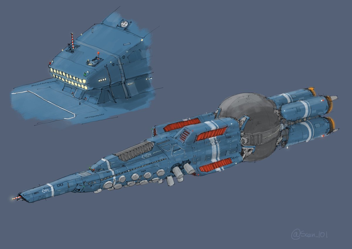 Scan_101's tweet image. Its almost exactly a year old but i still really like this project. Its a commissioned set of drawings: a colonization ship and a cylinder station it was used to construct after arrival