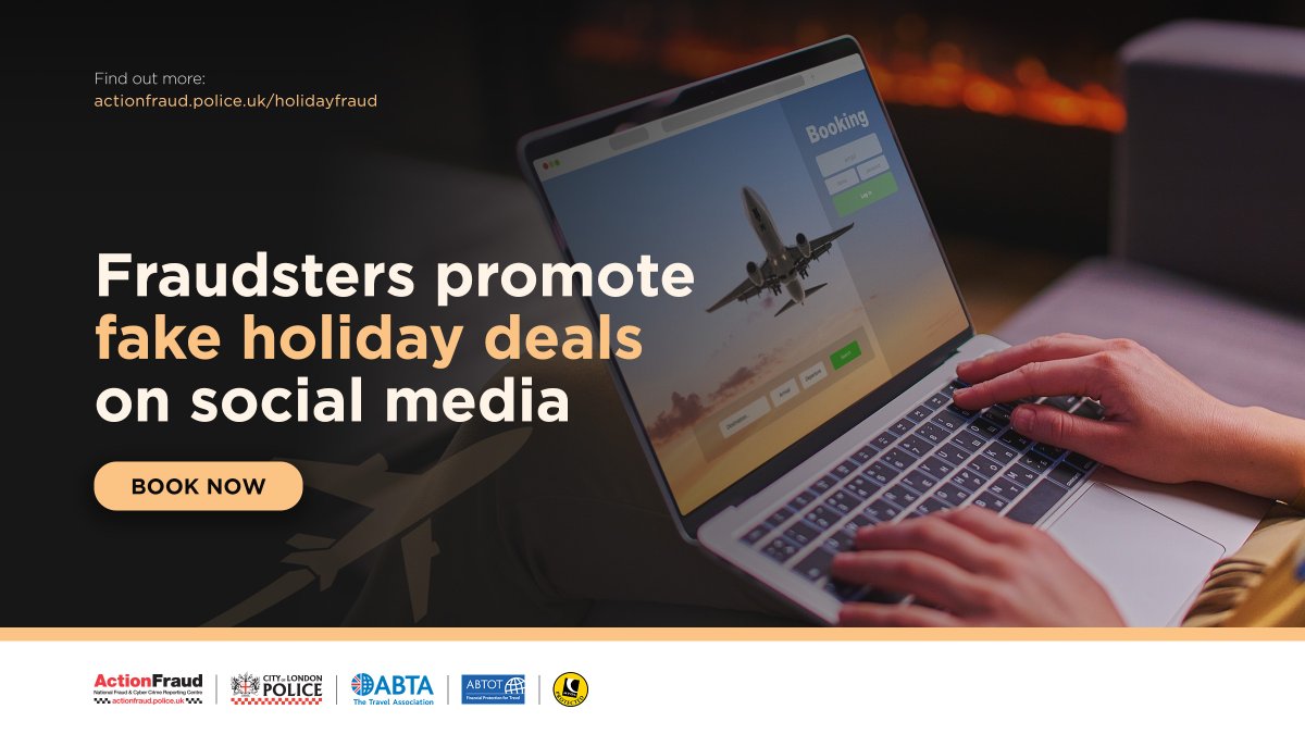 actionfrauduk's tweet image. 🎣 Be cautious of suspicious links promising tempting holiday deals online or on social media.
🚫 Have you received a suspicious email? Report it by forwarding it to: report@phishing.gov.uk
🔗 Find out more at actionfraud.police.uk/holidayfraud
#StopHolidayFraud