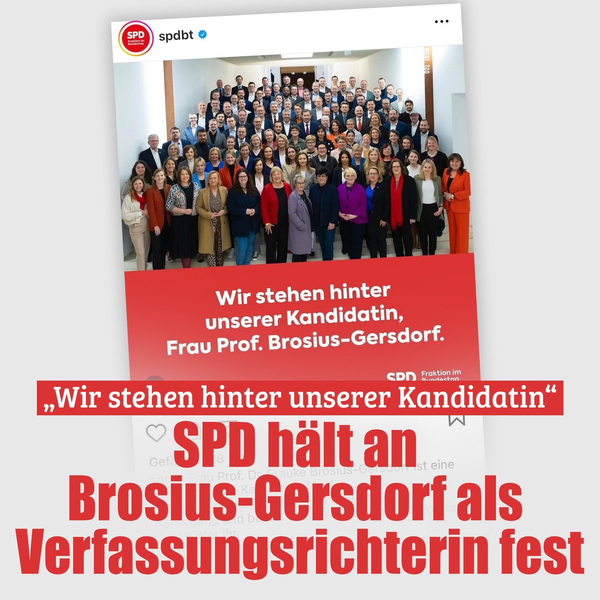 Die Bundestagsfraktion der SPD hat der umstrittenen Anwärterin auf das Amt der Verfassungsrichterin, Frauke Brosius-Gersdorf, auf Instagram ihre Unterstützung zugesichert.
nius.de/live-tickers/b…