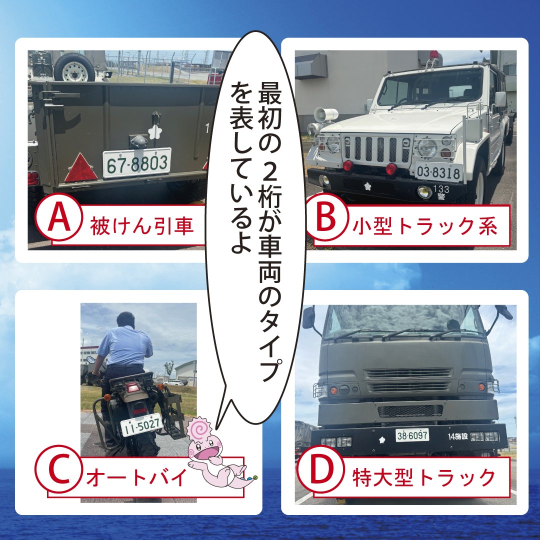 tokushima_pco's tweet image. #暑い夏を乗り切ろうキャンペーン第1弾
#自衛隊の豆知識 ①
#自衛隊の車両 は #道路運送車両法の適用外車両 で、そのことが分かりやすいように番号及び標識を付さなくてはいけないことになっているうず(最初の2桁が車両の種類)。今回は #陸上自衛隊 の車両を紹介うず。