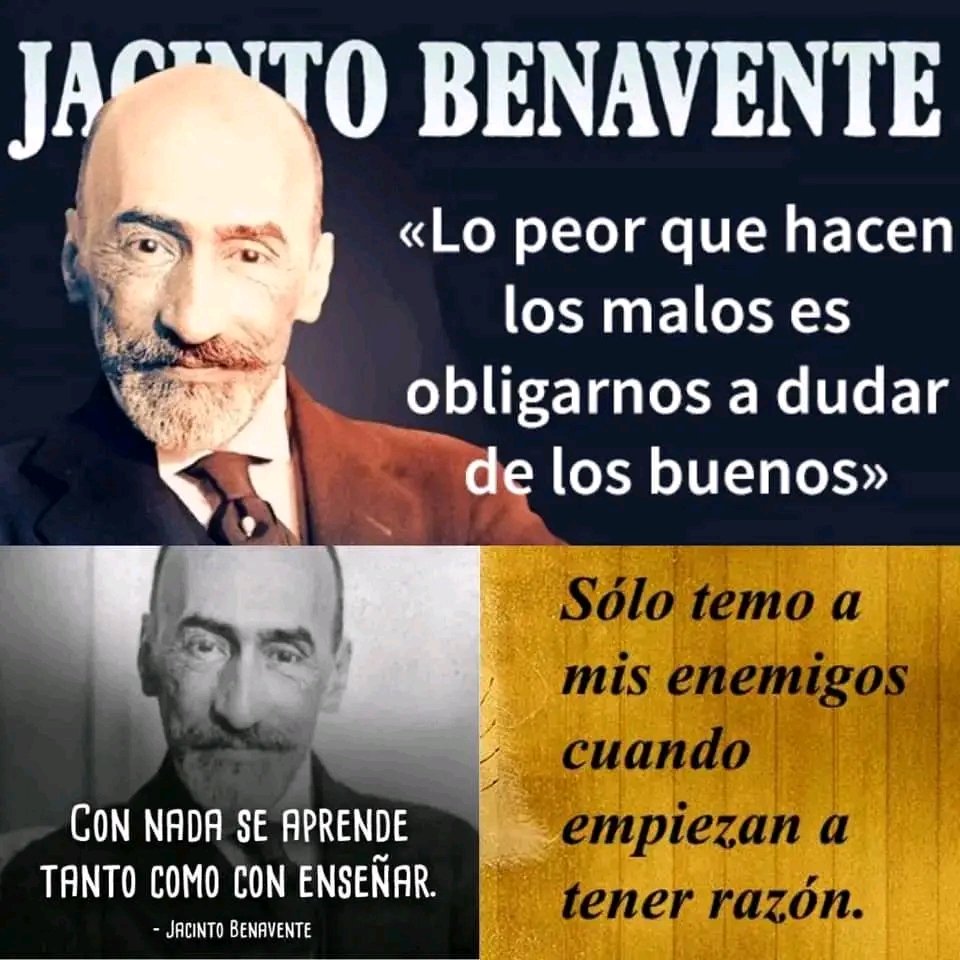"Lo peor que hacen los malos, es hacernos dudar de los buenos" 

#TalDíaComoHoy nos dejaba Jacinto Benavente, nuestro #Nobel1922 que renovó el teatro español…

#ComparteCultura
#CitaCultural 
#MemoriaHistórica