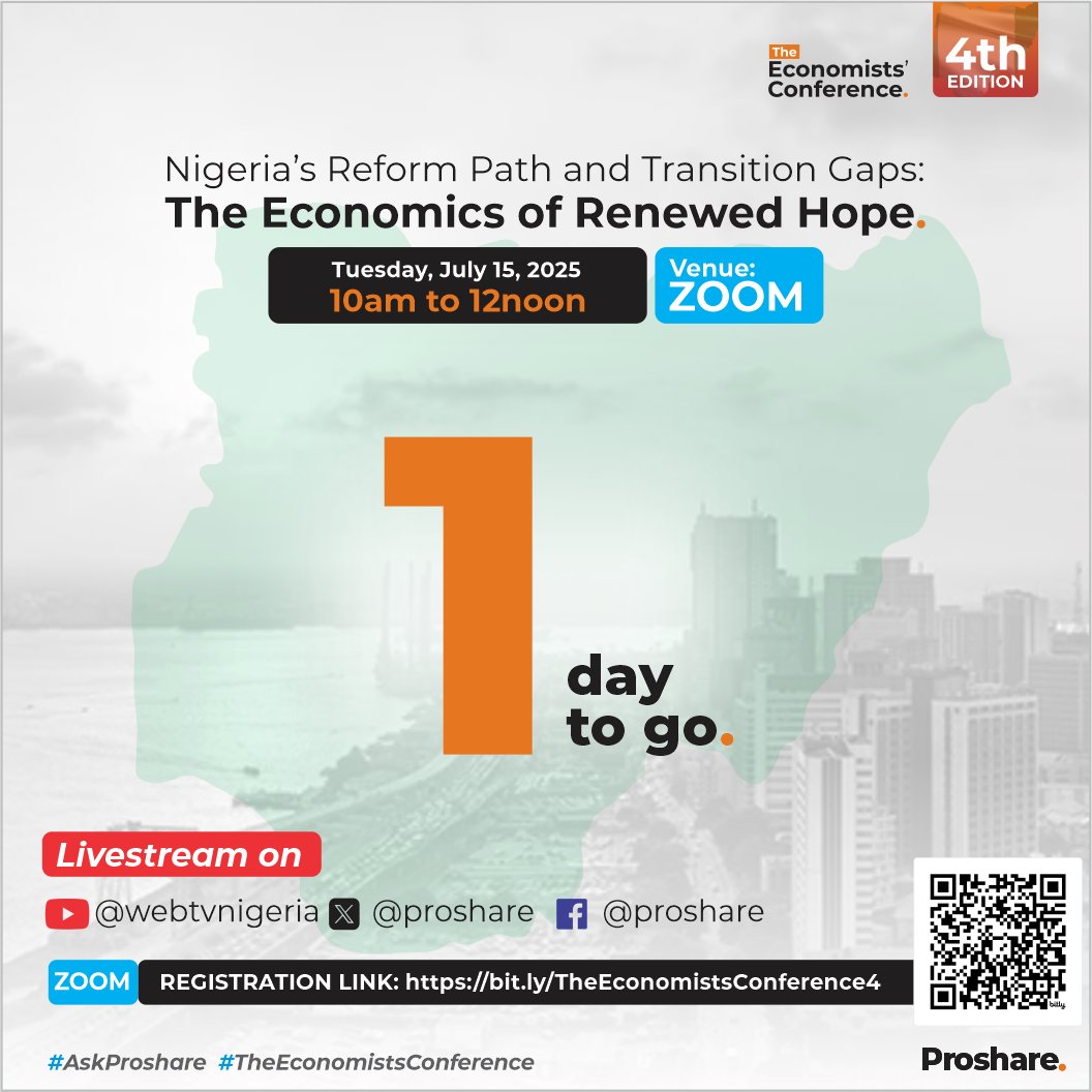 proshare's tweet photo. Just 1 Day to Go!
Have you registered for the conference yet?
🔗 Register here: https://t.co/pCsRrM2uCT
🎥 Livestream on:
YouTube: @webtvnigeria
X and Facebook: @proshare
Follow us and set a reminder to join the conversation.
#AskProshare
#TheEconomistsConference https://t.co/I4T6y1q4eU