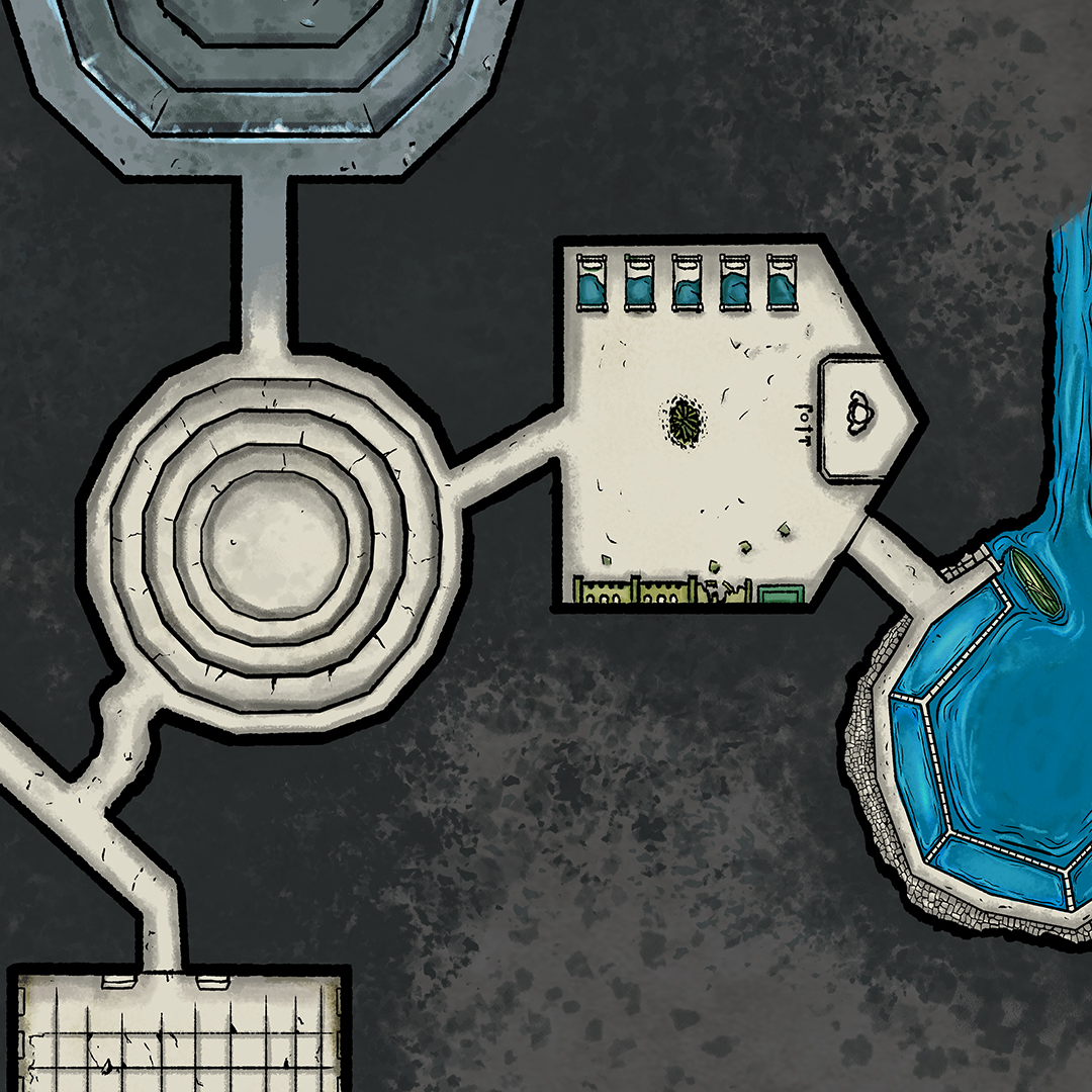 Fragmento del plano del Templo de Íkor. Todos los que entren en la preventa de El Orbe de Azur, la nueva aventura oficial del juego de rol Tierras Quebradas, recibirán el plano en A3 de forma gratuita. ¡Tienes hasta el 28 de julio! edicionestyt.com/products/el-or…