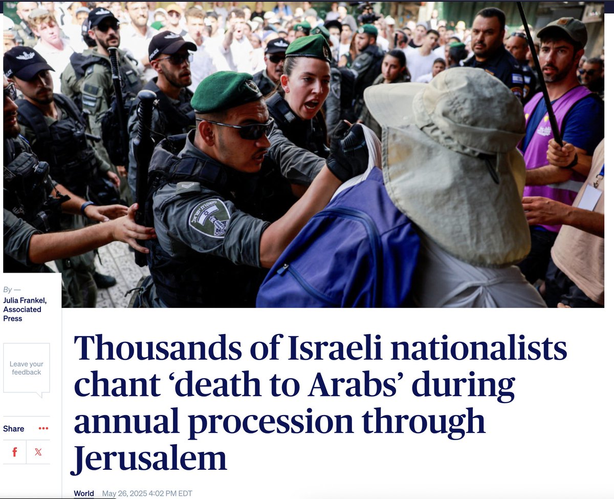 Israel has an annual "Death to Arabs" march and "May your village burn" is one of the most popular songs in the country. Levy moved from England to a country with regular "Death to Arabs" parades.