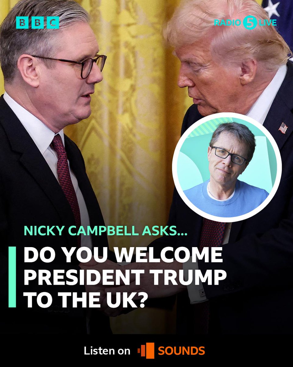 bbc5live's tweet image. Buckingham Palace says President Trump has formally accepted an invitation from King Charles for a second state visit to Britain.
Two nights from 17th September... large security fees and protesters - is Trump worth the fuss?
Or should the UK roll out the red carpet? Improve…