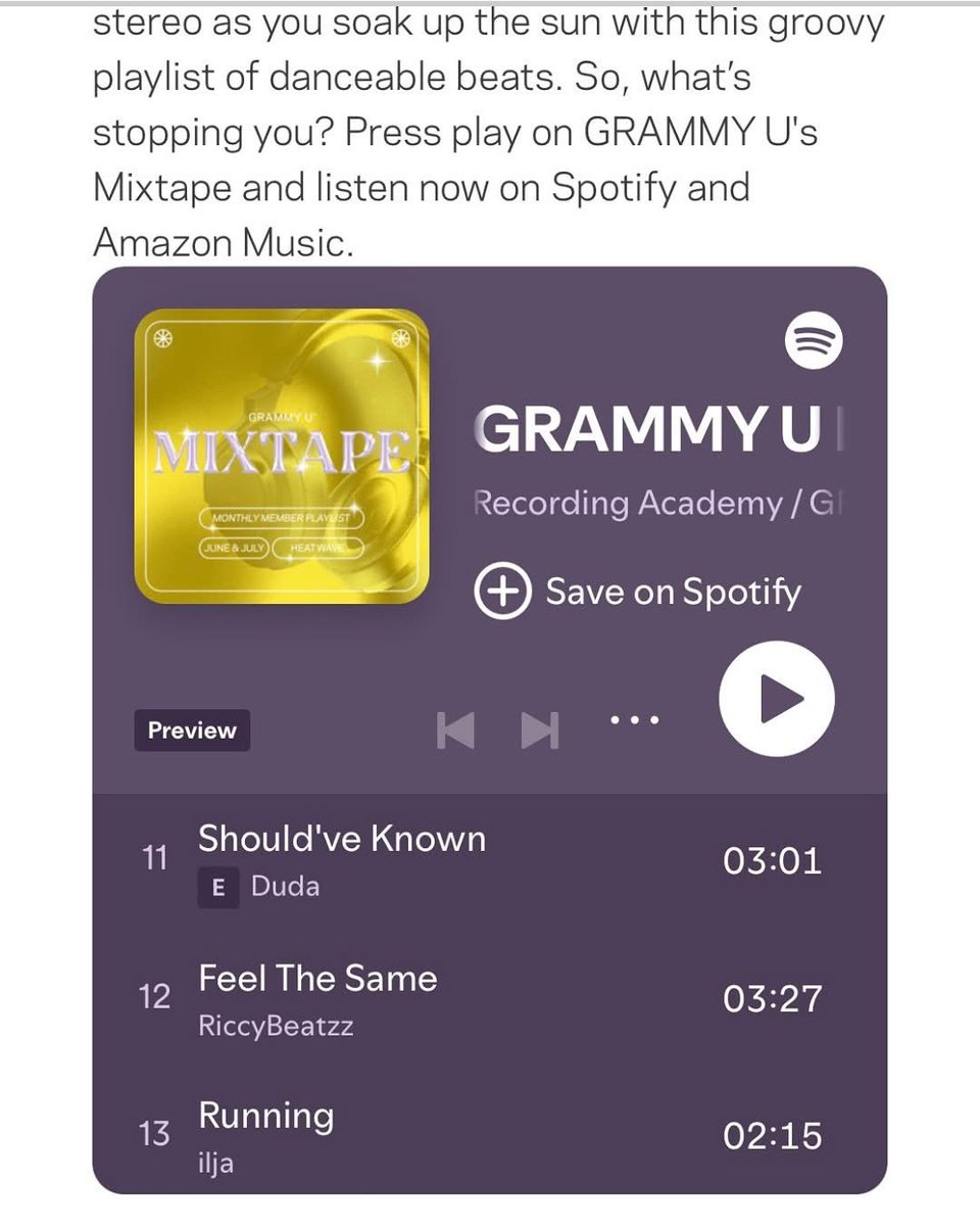 RiccyBeatzz's tweet photo. My debut solo single “Feel The Same” has been officially selected for the @grammyu summer HEATWAVE playlist! Available to stream on @spotify &amp; @amazonmusic. Big shoutout to @RecordingAcad for making this happen 🙌🏾☀️ https://t.co/REksXDR2nO