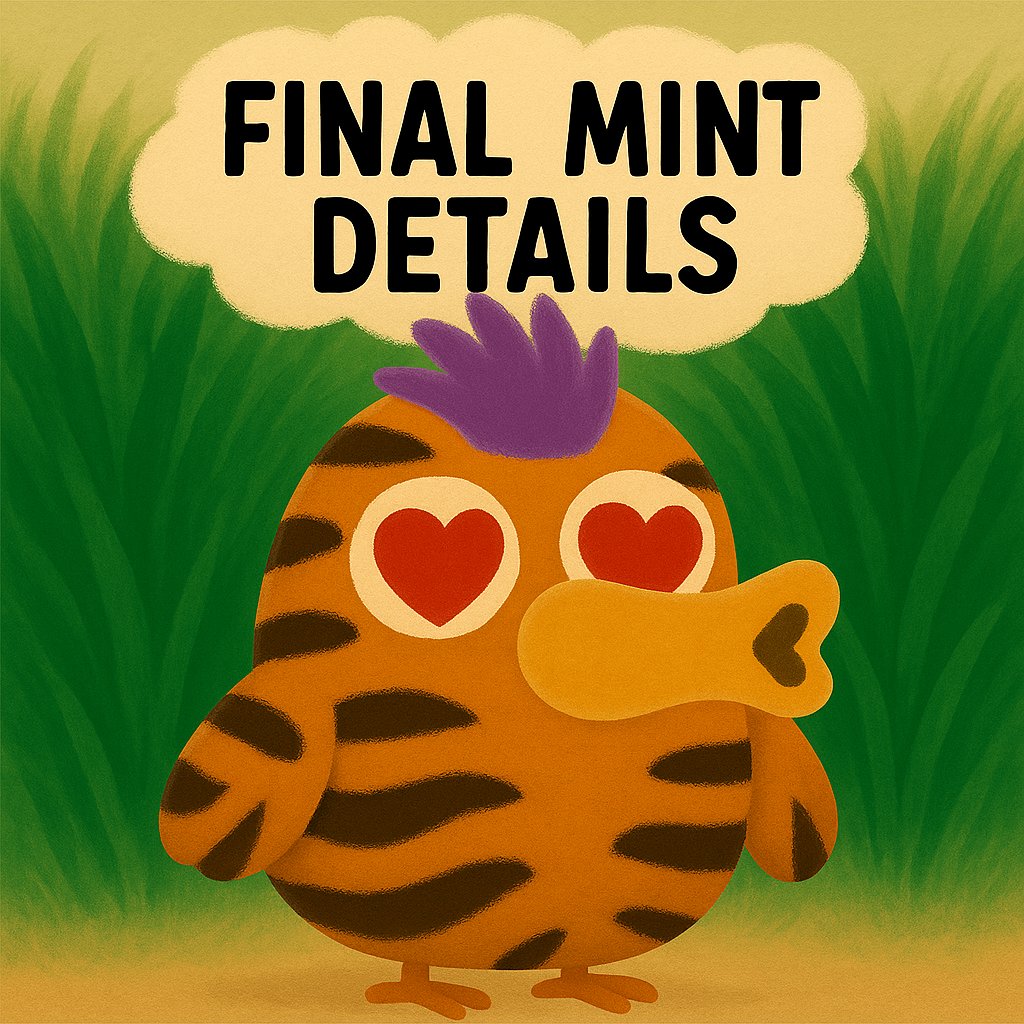 FINAL Mint Details 🚨

Early Birds 🐦 1st BRC 2.0 Ordinals Collection with staking functions!

📅 Mint Date: July 17

1⃣ WL = 10 AM EST 
0.00014 btc + fees (2 mints)
2⃣ PUBLIC = 11 AM EST
0.00019 btc + fees (2 mints)

🐦 Supply = 5000 Early Birds
🖼️ Mint platform =