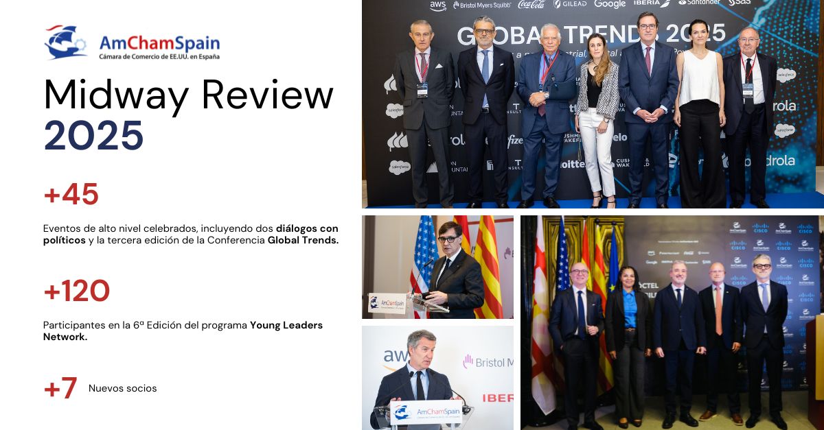Nos complace compartir el resumen de las actividades que han tenido lugar durante el primer semestre de 2025.   

Desde #AmChamSpain queremos dar las gracias a todos nuestros socios y colaboradores. Sin su apoyo, no hubiera sido posible.