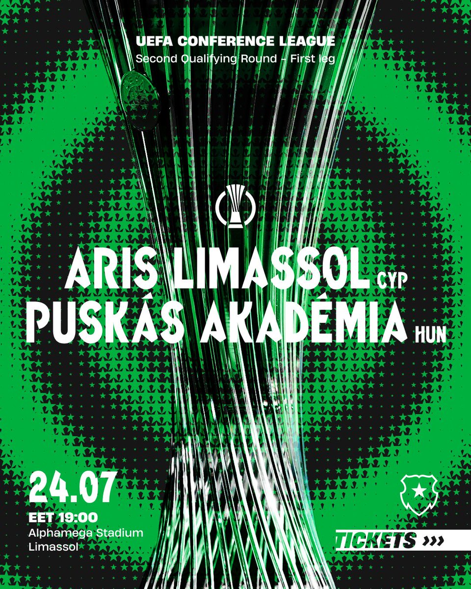 ArisLimassol's tweet image. We’re Back!
Tickets are now on sale for the first game of the UEFA Conference League second qualifying round!
We’re counting on your support — see you at the stadium!
Let’s kick off the 2025/26 season together 💚