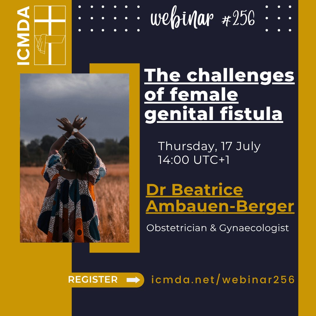 icmdanet's tweet image. Half a million women still suffer from fistulas, a preventable and treatable condition.

Come hear how one doctor is making an impact in treating and raising awareness of the issue.

Register for free at icmda.net/webinar256 for this week&apos;s ICMDA webinar with Dr Beatrice…