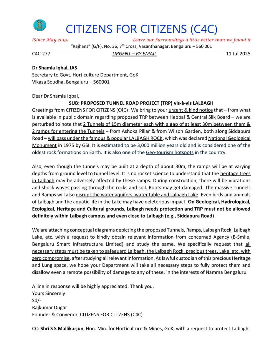 rajdugar's tweet image. We have written to Horticulture Dept to examine details of #TunnelRoadProject #TRP &to ensure TOTAL PROTECTION to LALBAGH including LALBAGH ROCK & LALBAGH LAKE, which are under their protection
@GeologyIndia
@CMofKarnataka
@Tejasvi_Surya @BJP4Karnataka
youtube.com/watch?v=1kv3S3…